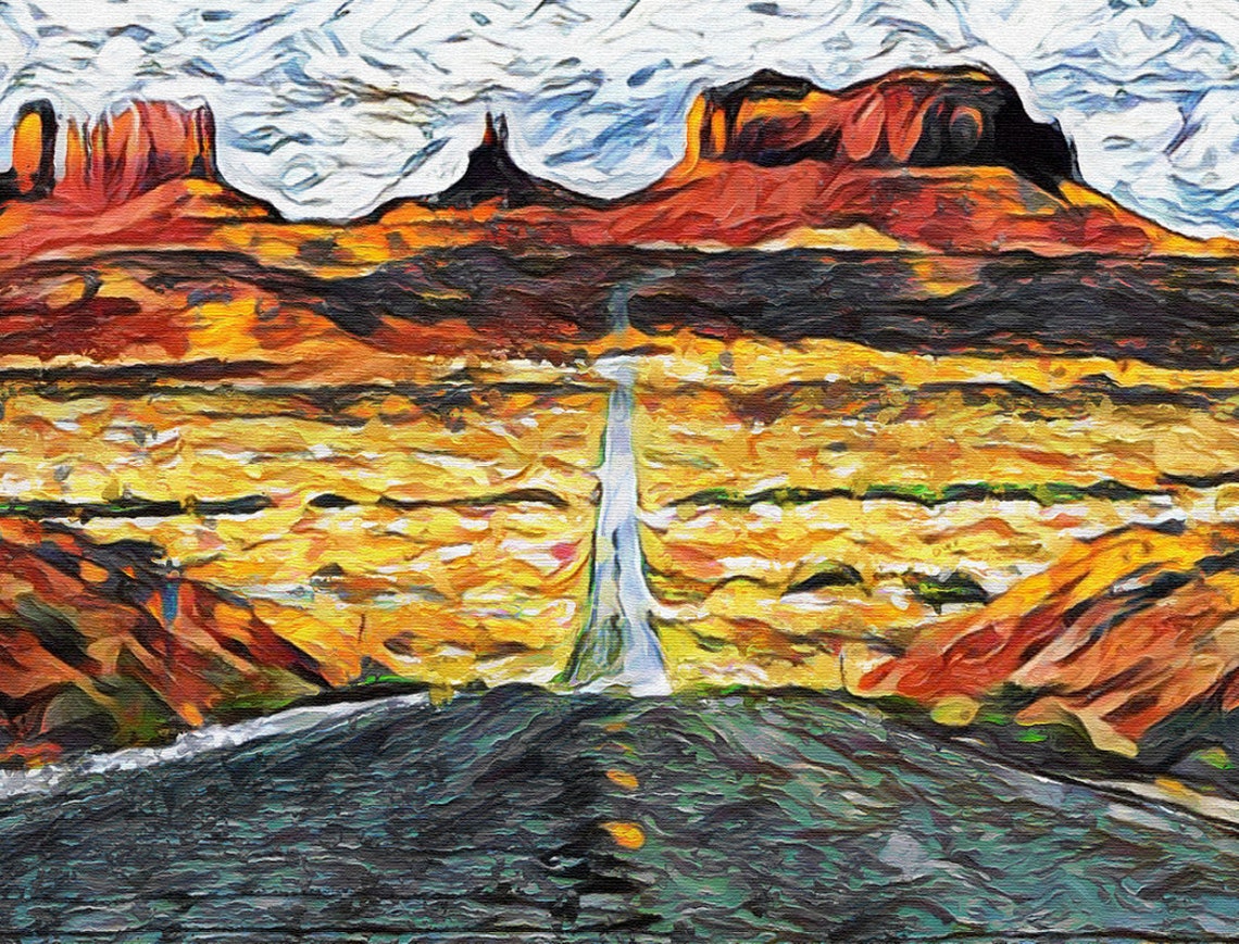 Desert Highway Southwest Art Beautiful Landscape Painting Desert Scenery Wall Art Impressionist Art - Image 2