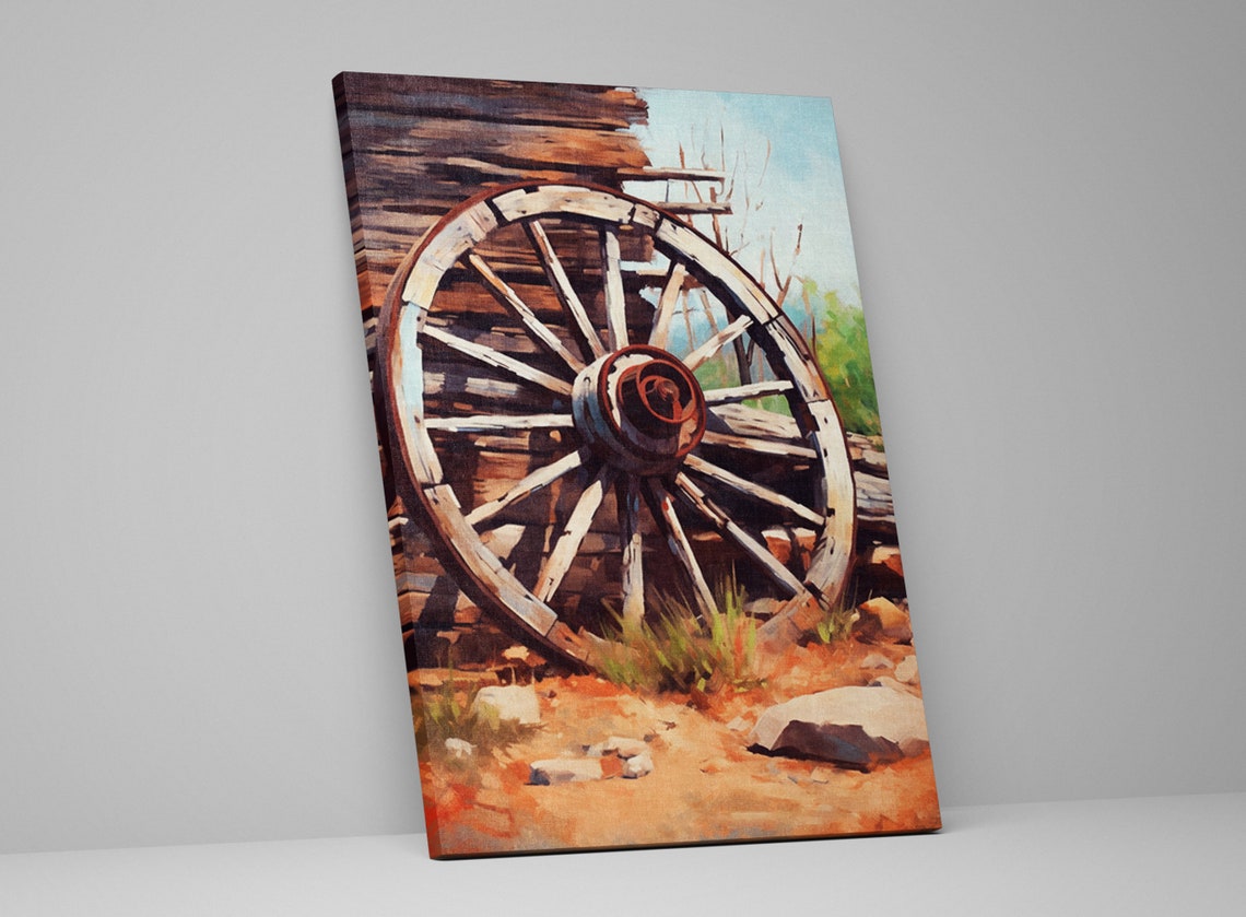 Vintage Wagon Wheel Old Log Barn Rustic Western Farmhouse Poster - Image 5