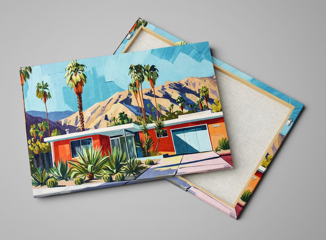 Palm Springs Mid Century Ranch House Agave Garden Mountain View Poster - Image 3