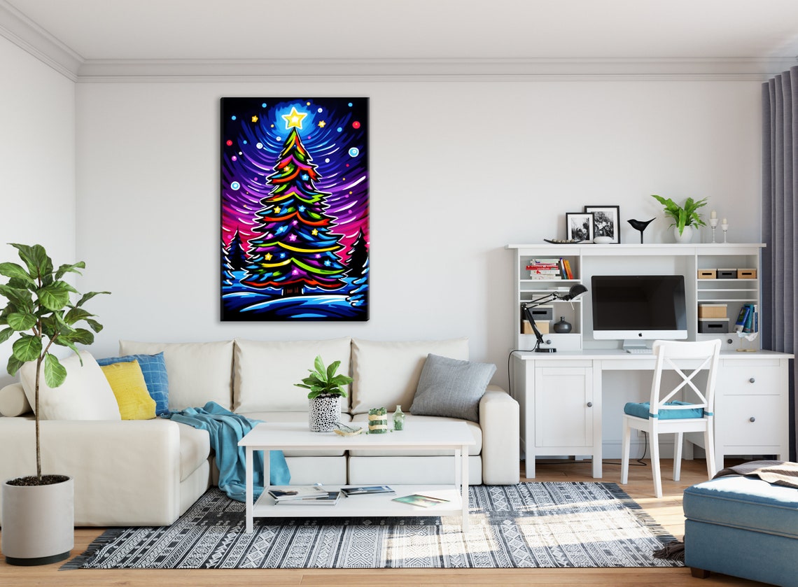 Neon Pop Art Christmas Tree Rainbow Star Swirling Night Sky Art Poster - Image 4