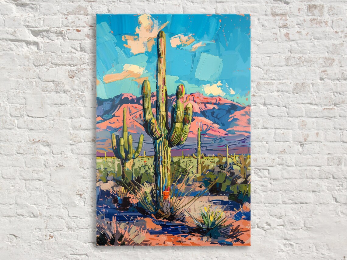 Saguaro Cactus Wall Painting, Giclee Art Print