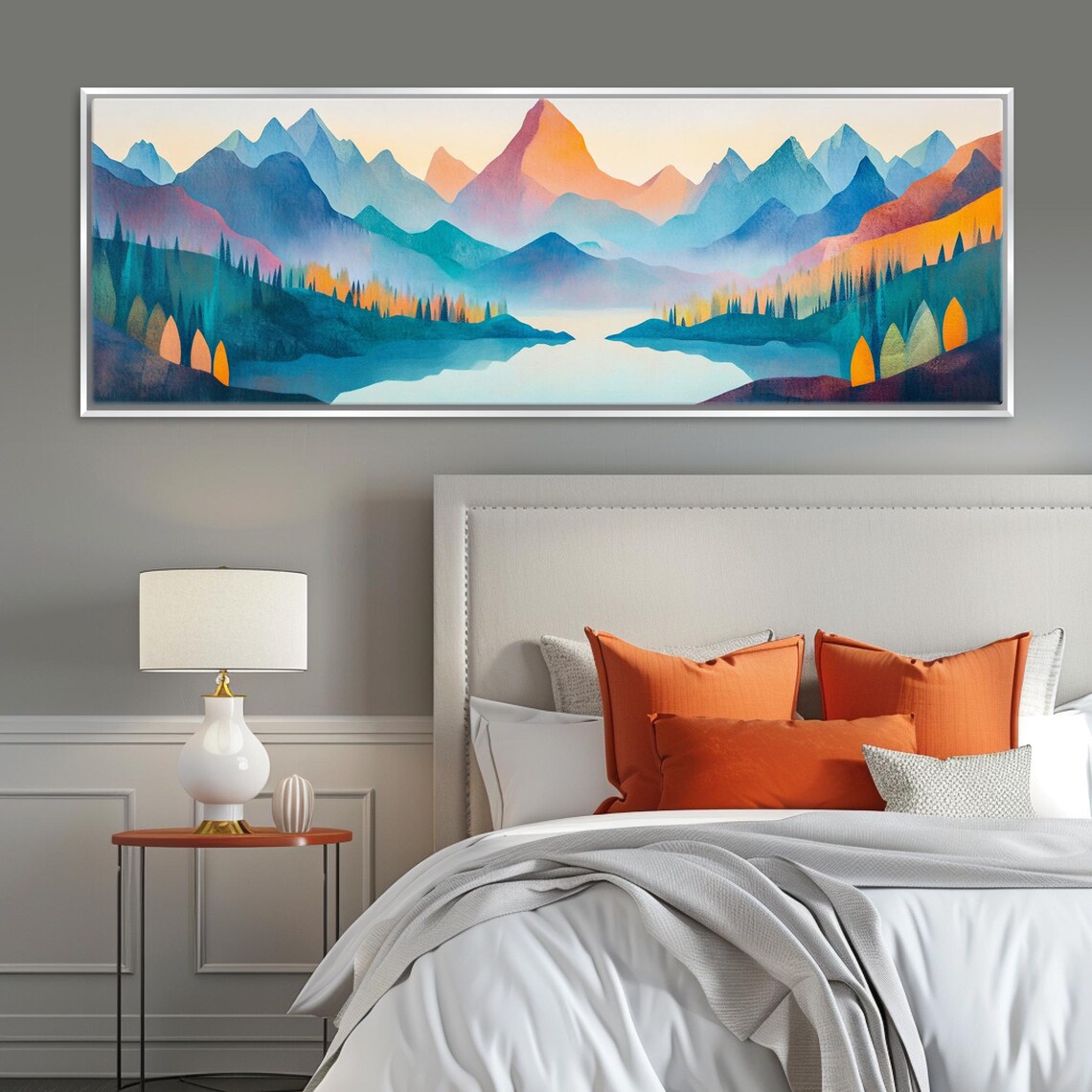 Mid Century Modern Mountain Panoramic Framed Unframed Long Horizontal Gallery Wrapped Gicle Ready To Hang Extra Large Wall Art - Image 5