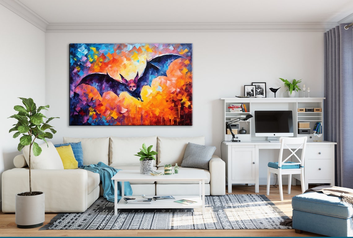 Spooky Bat Flying Sunset Sky Impasto Halloween Night Flight Poster - Image 2