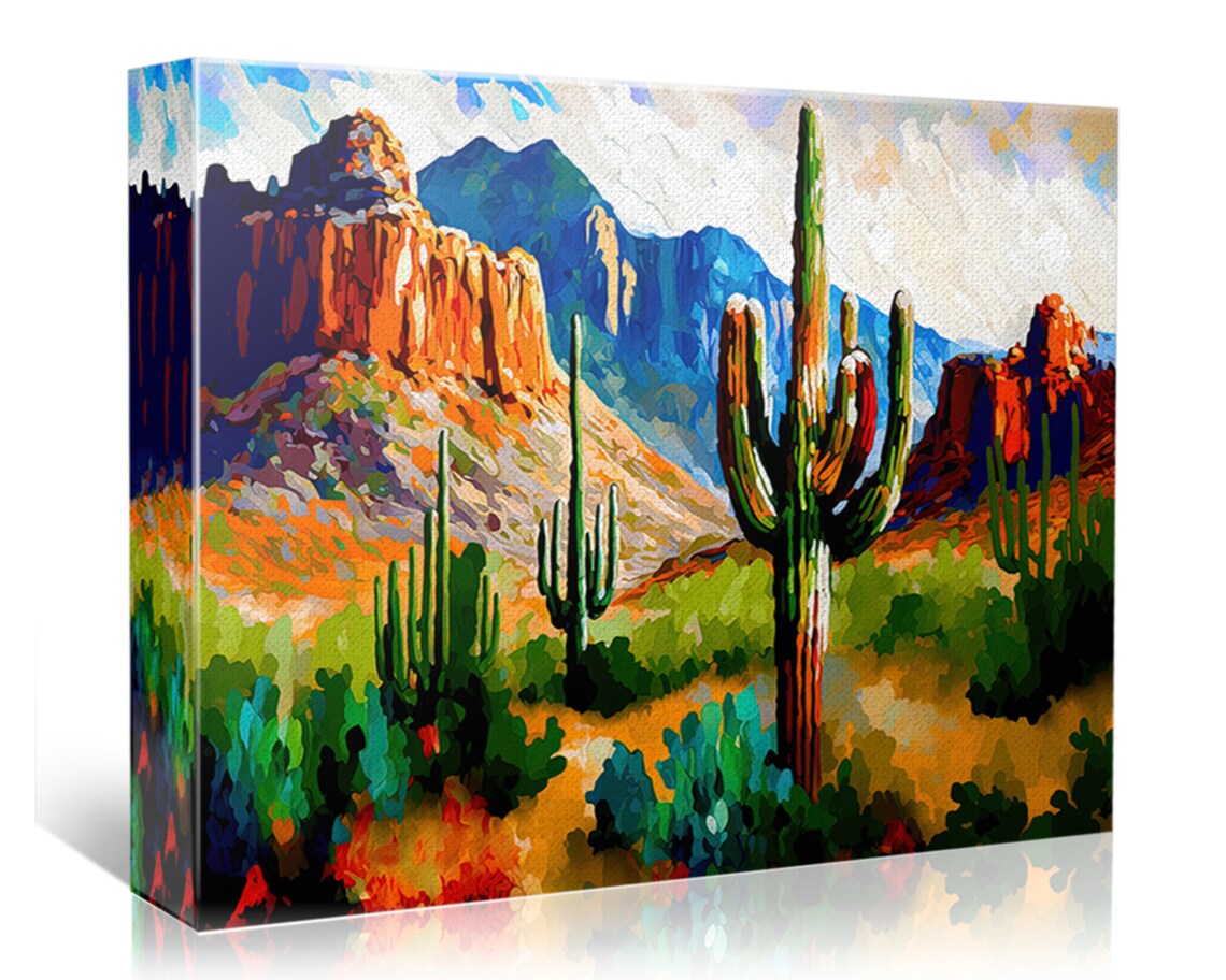 Desert Saguaro Southwest Landscape Painting Art Print - Image 4