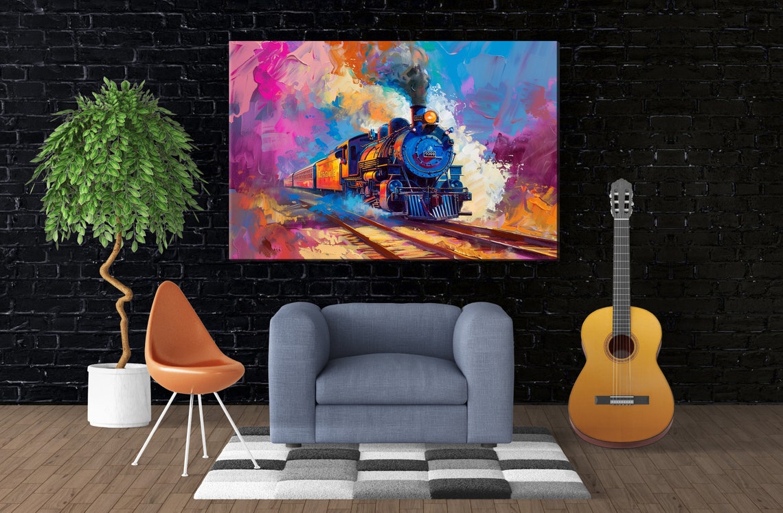 Pop Art Blue Steam Locomotive 2080 Head On Colorful Rail Poster - Image 3