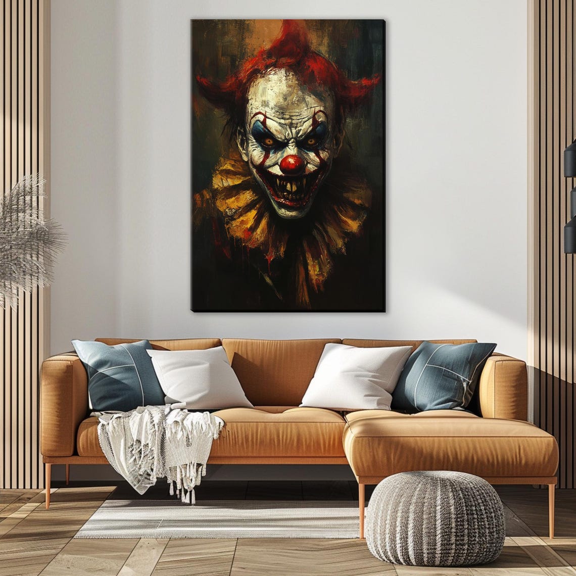 Gothic Scary Clown Portrait Dark Horror Halloween Frightening Wall Art - Image 5