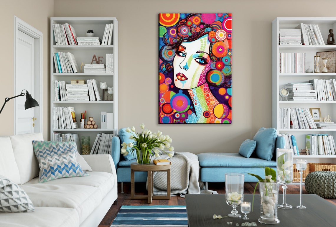 Retro 60s Glam Woman Face Psychedelic Circles Pop Art Poster - Image 2