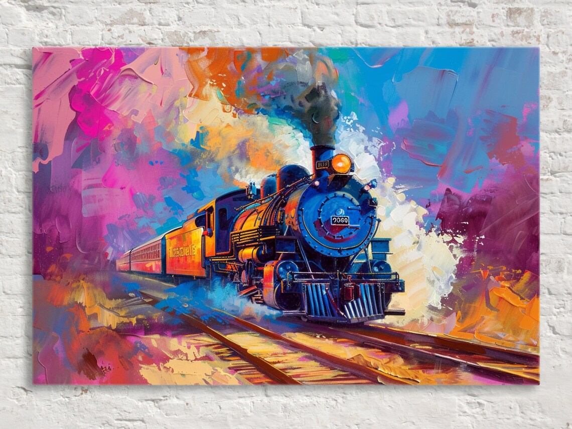 Pop Art Blue Steam Locomotive 2080 Head On Colorful Rail Poster