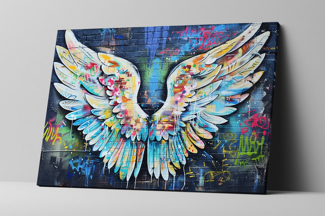 Colorful Graffiti Angel Wings Urban Brick Wall Street Art Print - Image 5