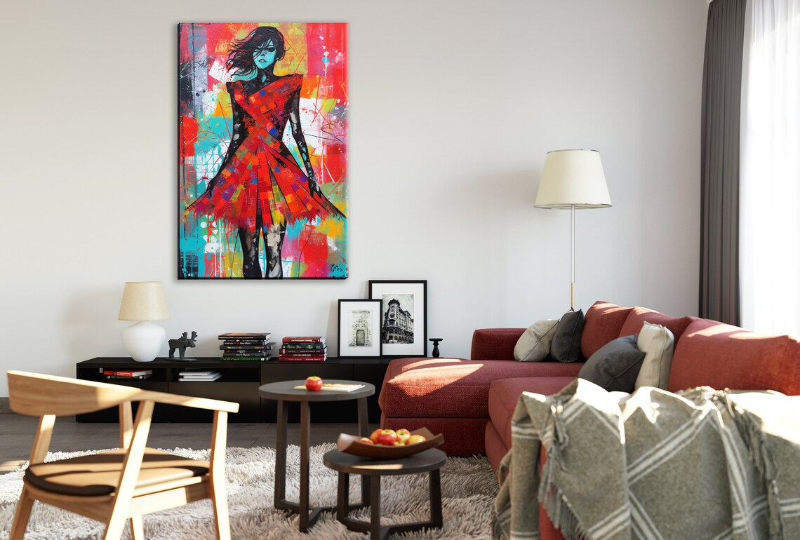 Bold Woman in Red Dress Pop Art Spraypaint Fashion Figure Poster - Image 3