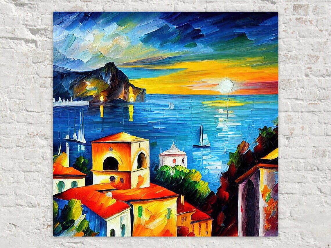 Amalfi Coast Italy Sunset Sailboats Red Roofs Mediterranean Poster