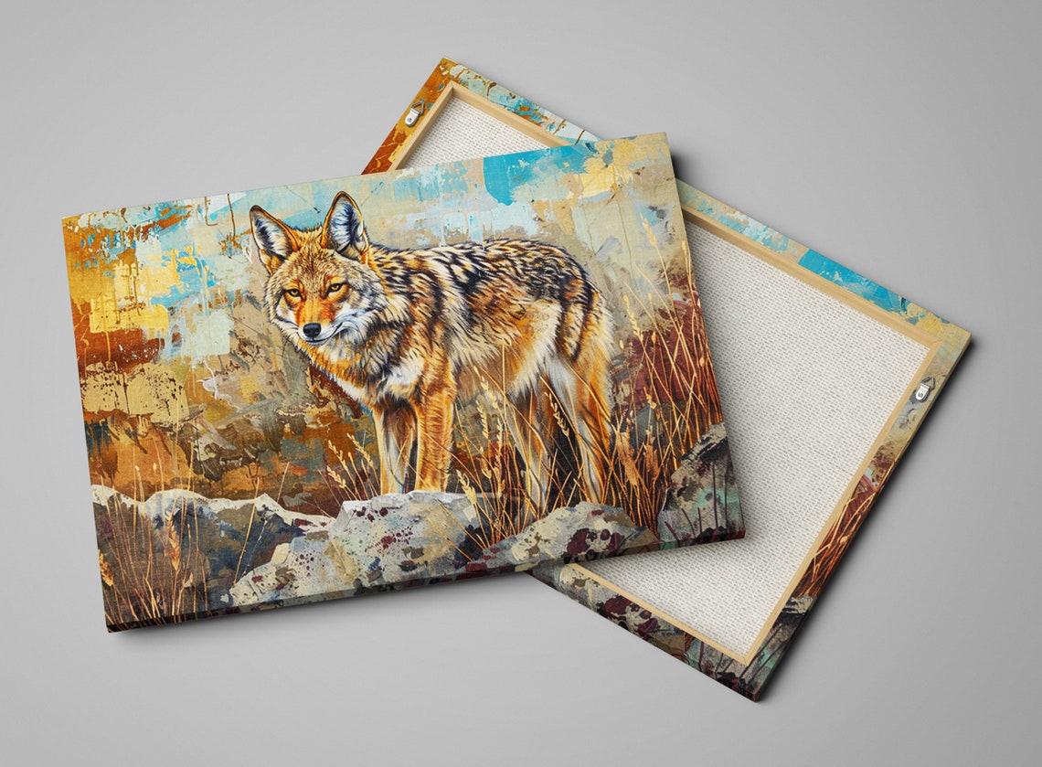 Coyote Standing in Rocky Grassland Rustic Southwest Wildlife Poster - Image 3