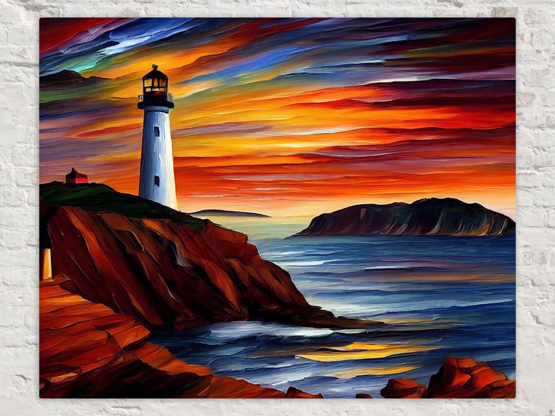 Lighthouse on Red Cliffs at Sunset Dramatic Ocean Coast View Poster