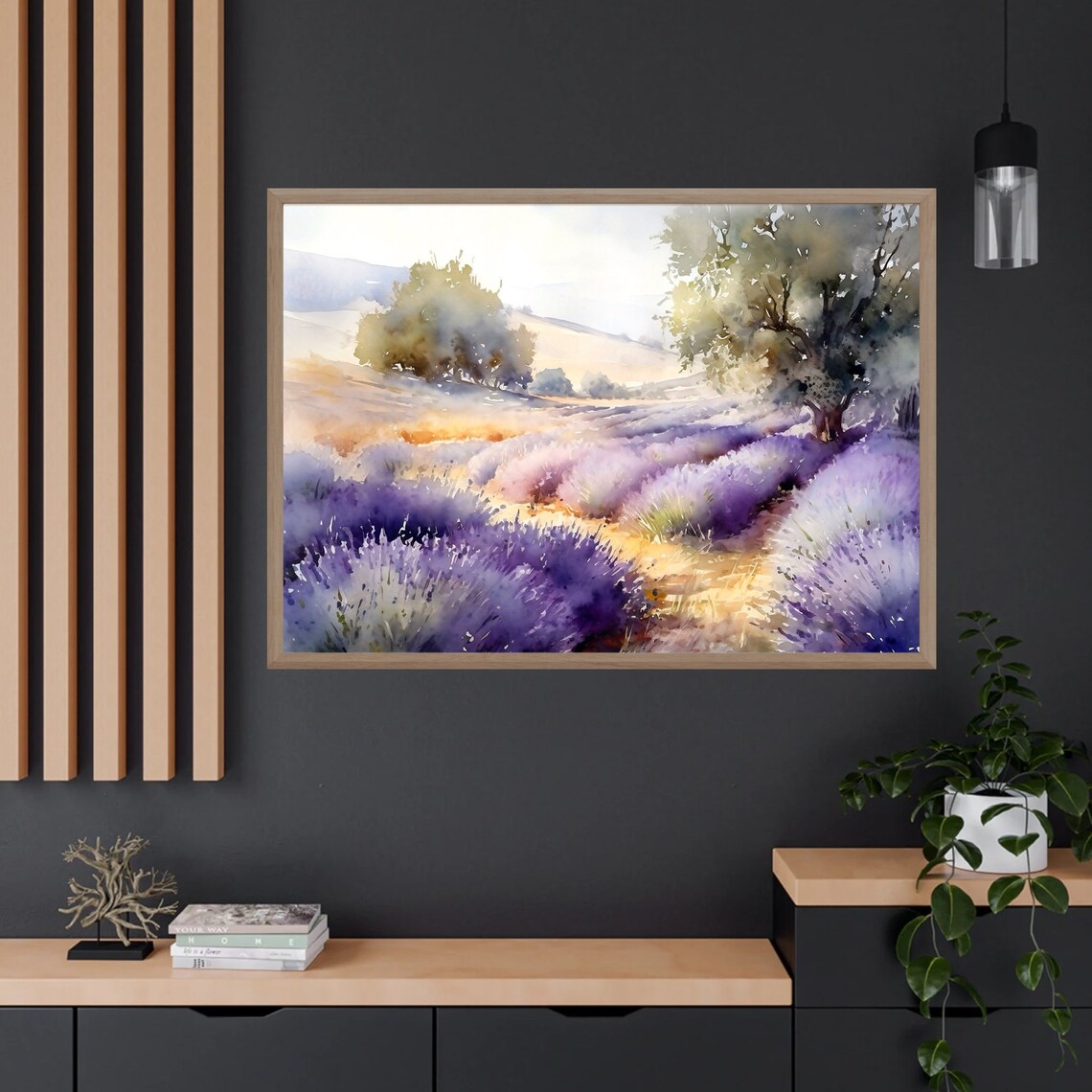 Provence Lavender Field at Sunrise Watercolor Landscape Poster - Image 5