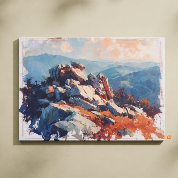 Vibrant Mountain Ridge Watercolor Painting Rustic Landscape Art Wall Decor Earthy Scenic View Nature Print 928