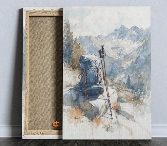 Rustic Mountain Trail Watercolor Wall Art Serene Hiking Scene Outdoor Adventure Decor Landscape Painting 831