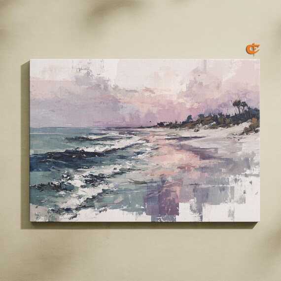 Pastel Shoreline Abstract Watercolor Misty Coast Lavender Hues Print