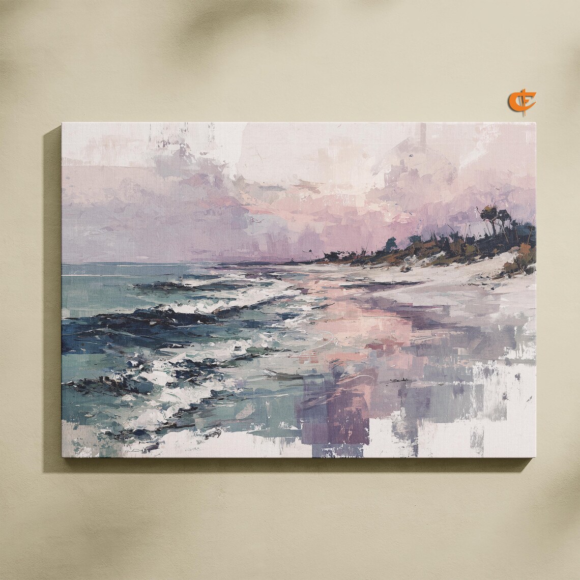 Pastel Shoreline Abstract Watercolor Misty Coast Lavender Hues Print