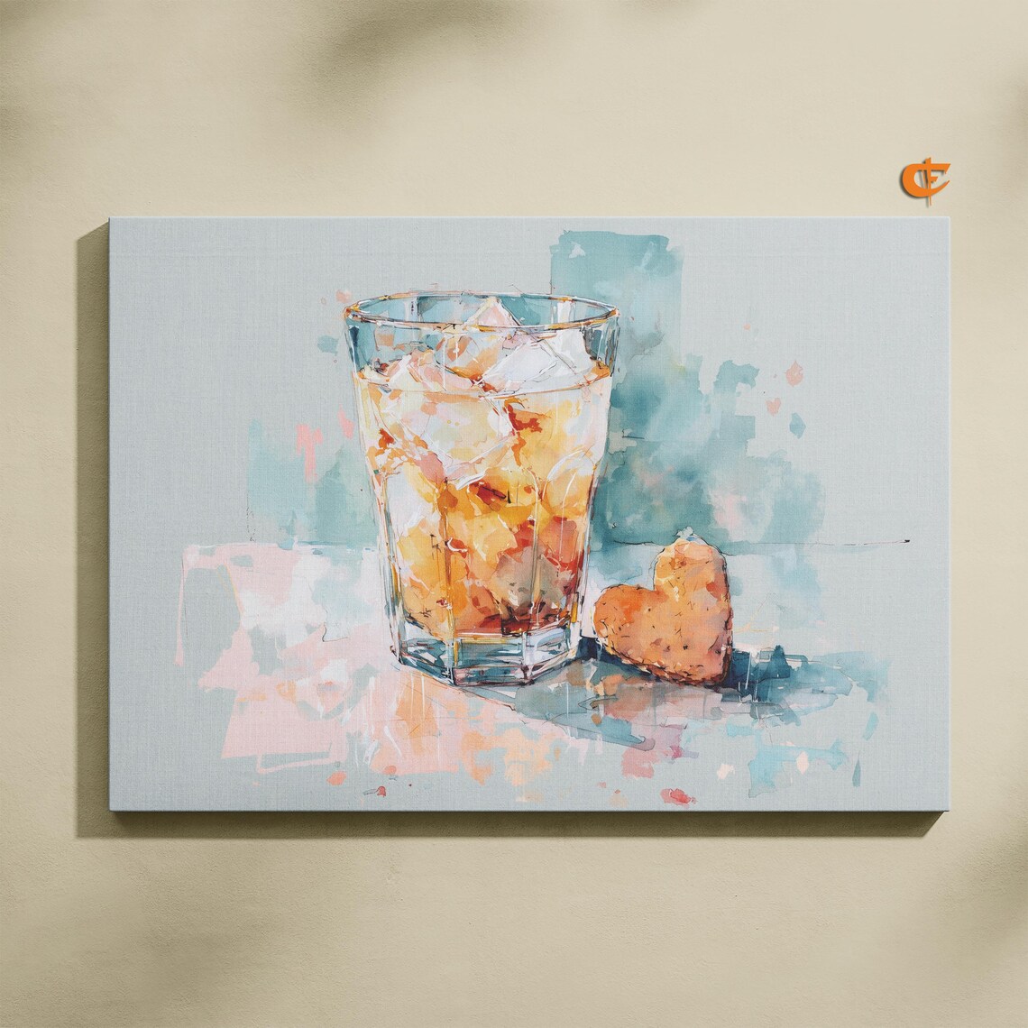 Iced Coffee Glass Watercolor with Heart Cookie Pastel Art Poster