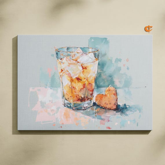 Refreshing Watercolor Iced Latte Art Pastel Tones Coffee Lover Wall Kitchen Decor Modern Drink Illustration 1016