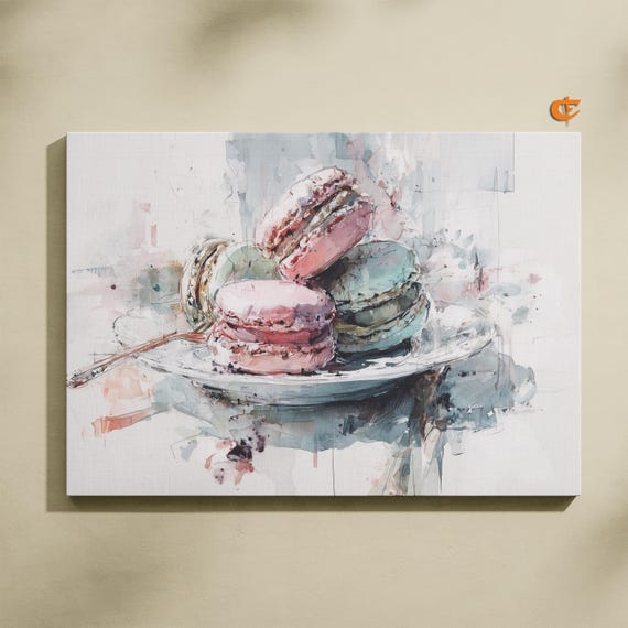 Pastel Macarons Art Dreamy Watercolor Painting Kitchen Decor Elegant Dessert Wall Food Illustration Print 1002