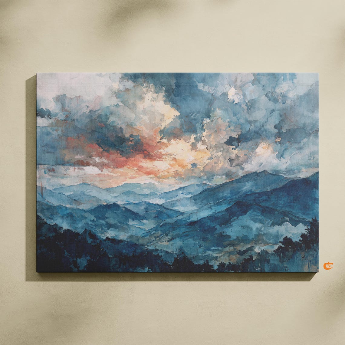 Moody Blue Mountain Layers at Sunset Watercolor Ridge Poster