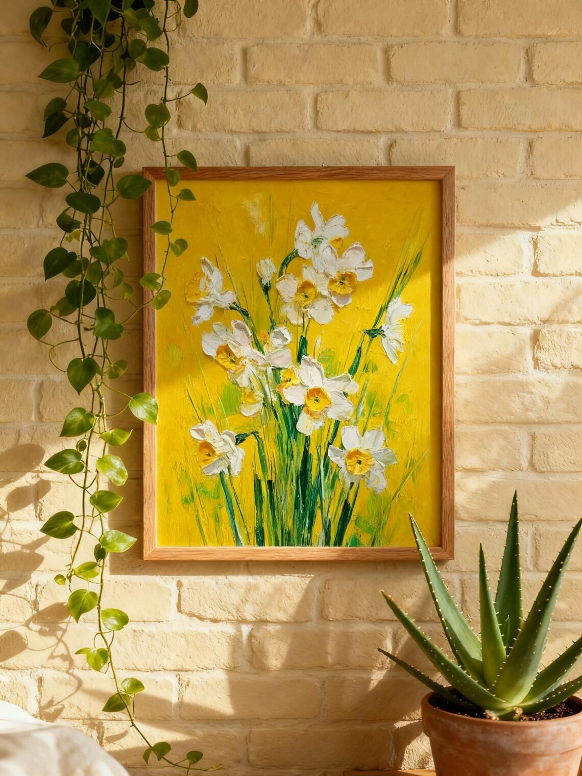 Yellow Daffodil Art Print, Floral Oil Painting