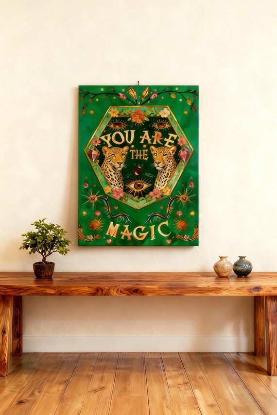 You Are The Magic Art Print Mystical Jungle Leopard Poster Boho Spiritual Wall Green Vintage Quote Empowering Home Decor