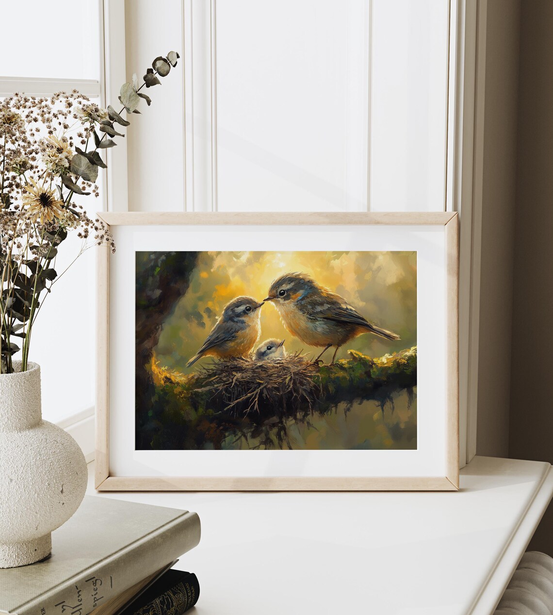 Parent Birds in a Cozy Nest, Vintage Christmas Art Print - Image 3
