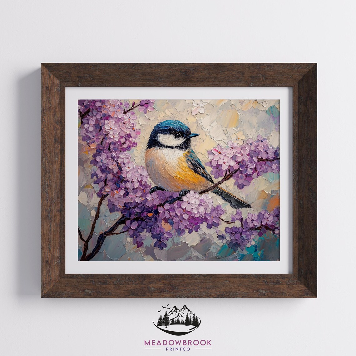 Blue Tit Bird Among Fragrant Purple Lilac Flowers Spring Oil Poster - Image 2