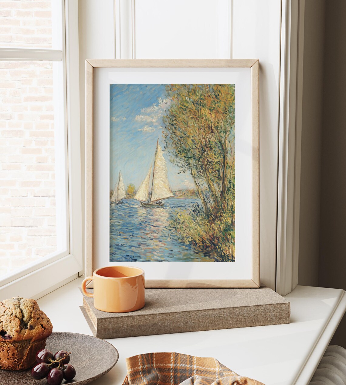 Impressionist Sailboats River Scene French Style Painting Print - Image 3