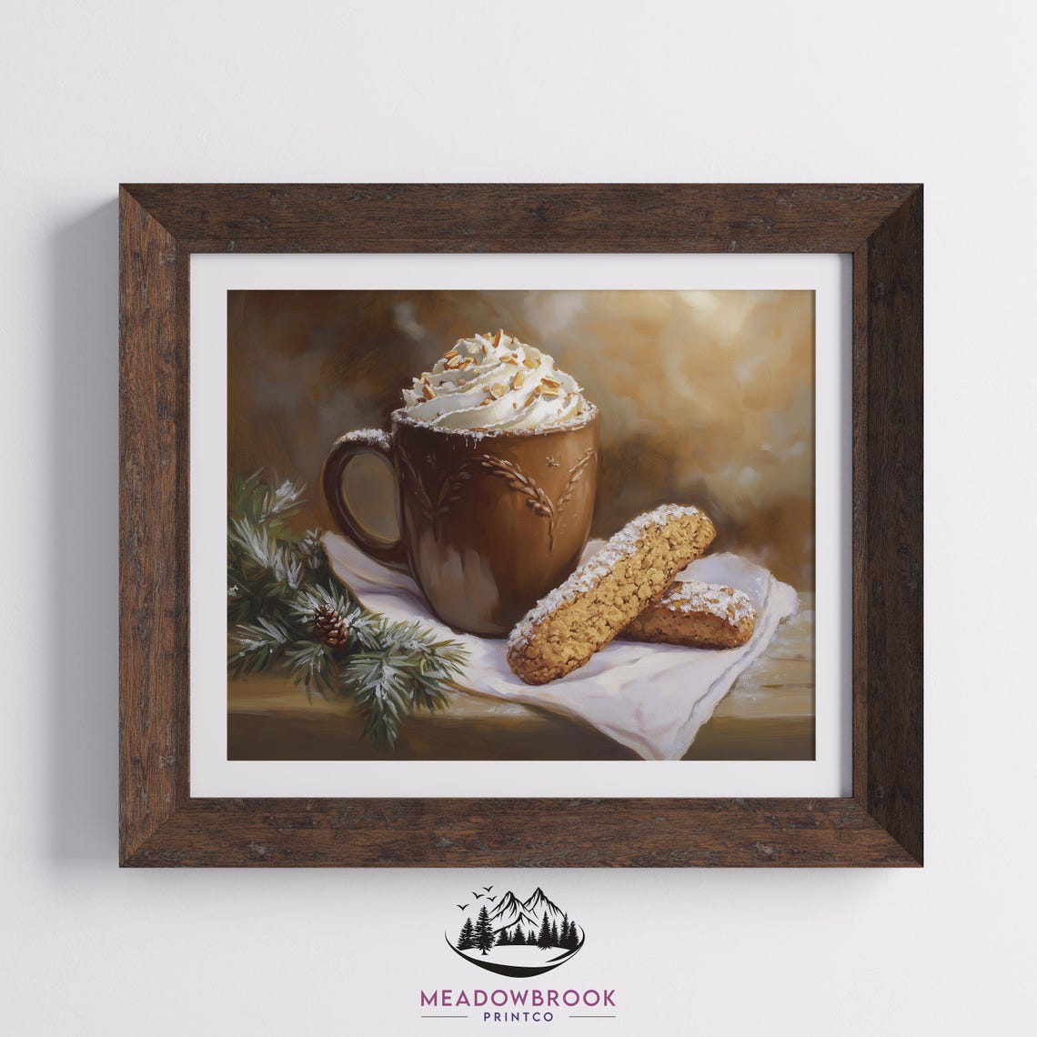 Hot Cocoa Mug With Biscotti Rustic Winter Kitchen Farmhouse Art Poster - Image 2