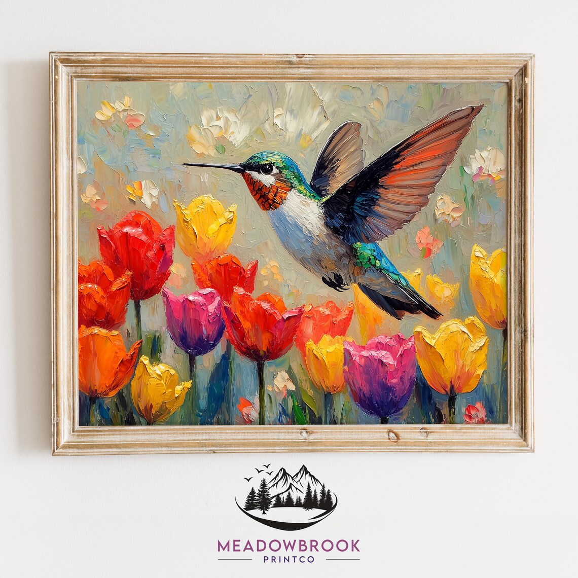Hummingbird Among Vibrant Blooms Art Print