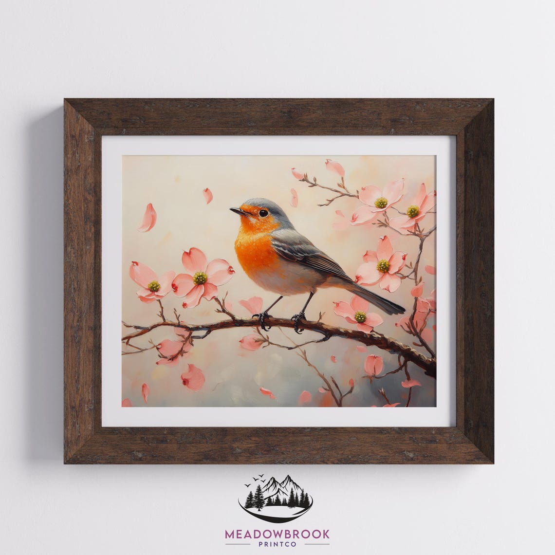 Orange Breasted Songbird On Flowering Dogwood Branch Spring Art Poster - Image 2