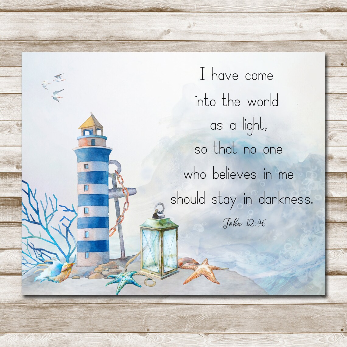 John 12:46 Lighthouse Scripture Art Print, Nautical Coastal - Image 4