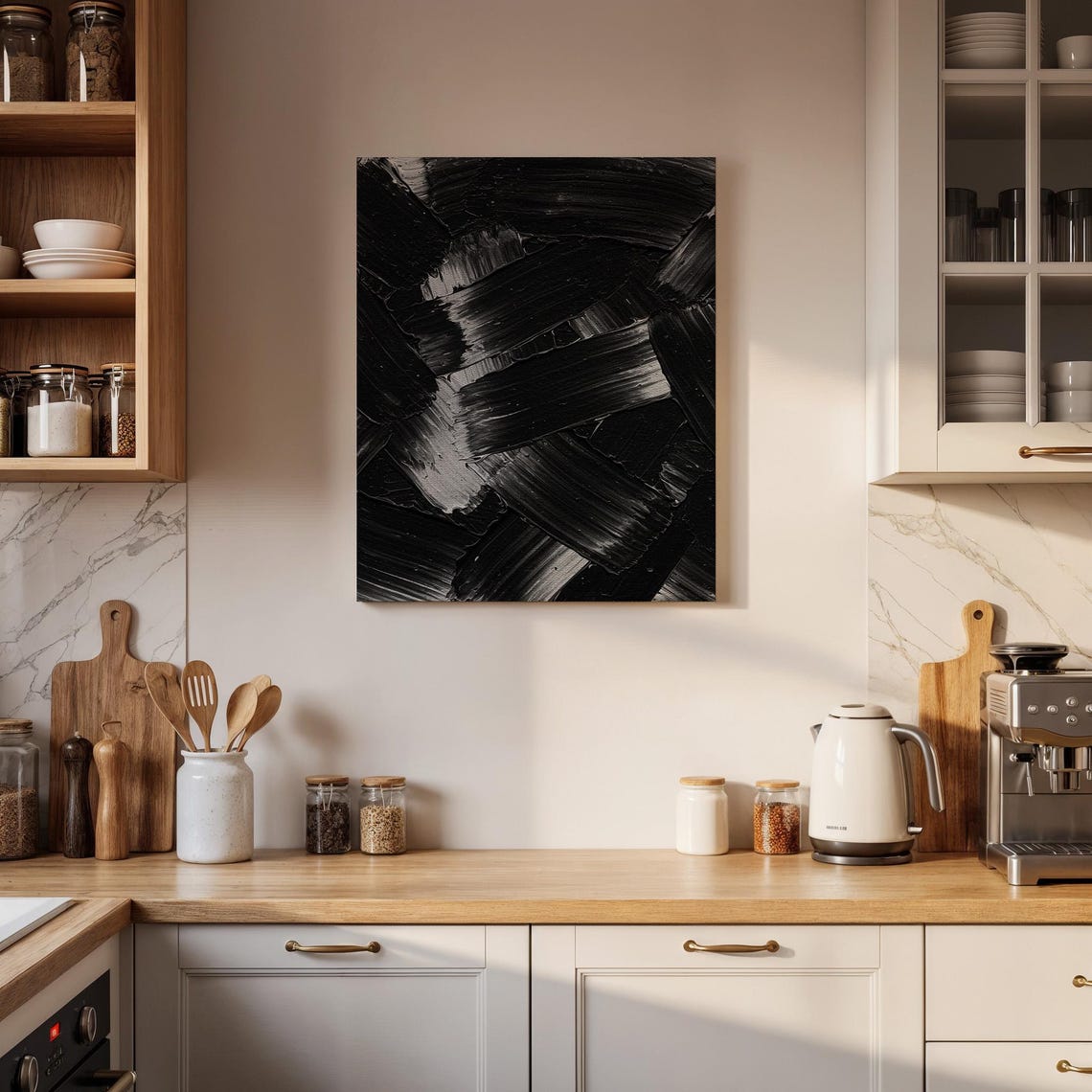 Bold Black Brushstroke Monochrome Abstract Textured Ink Poster - Image 4