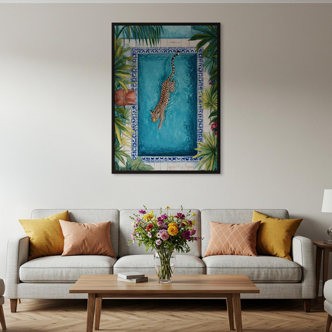 Leopard In Pool, Tropical Animal Decor Print - Image 4