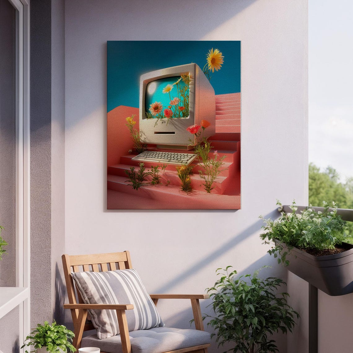Vintage Computer Flowers Blooming From Screen Surreal Art Poster - Image 2