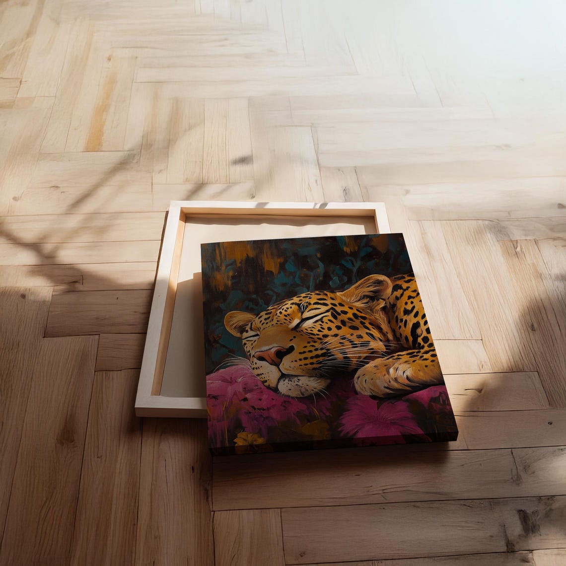 Sleeping Leopard Canvas Wall Art With Frame Options Bold Jungle Animal Print For Bedroom Or Office Vibrant Wildlife Statement Decor - Image 2