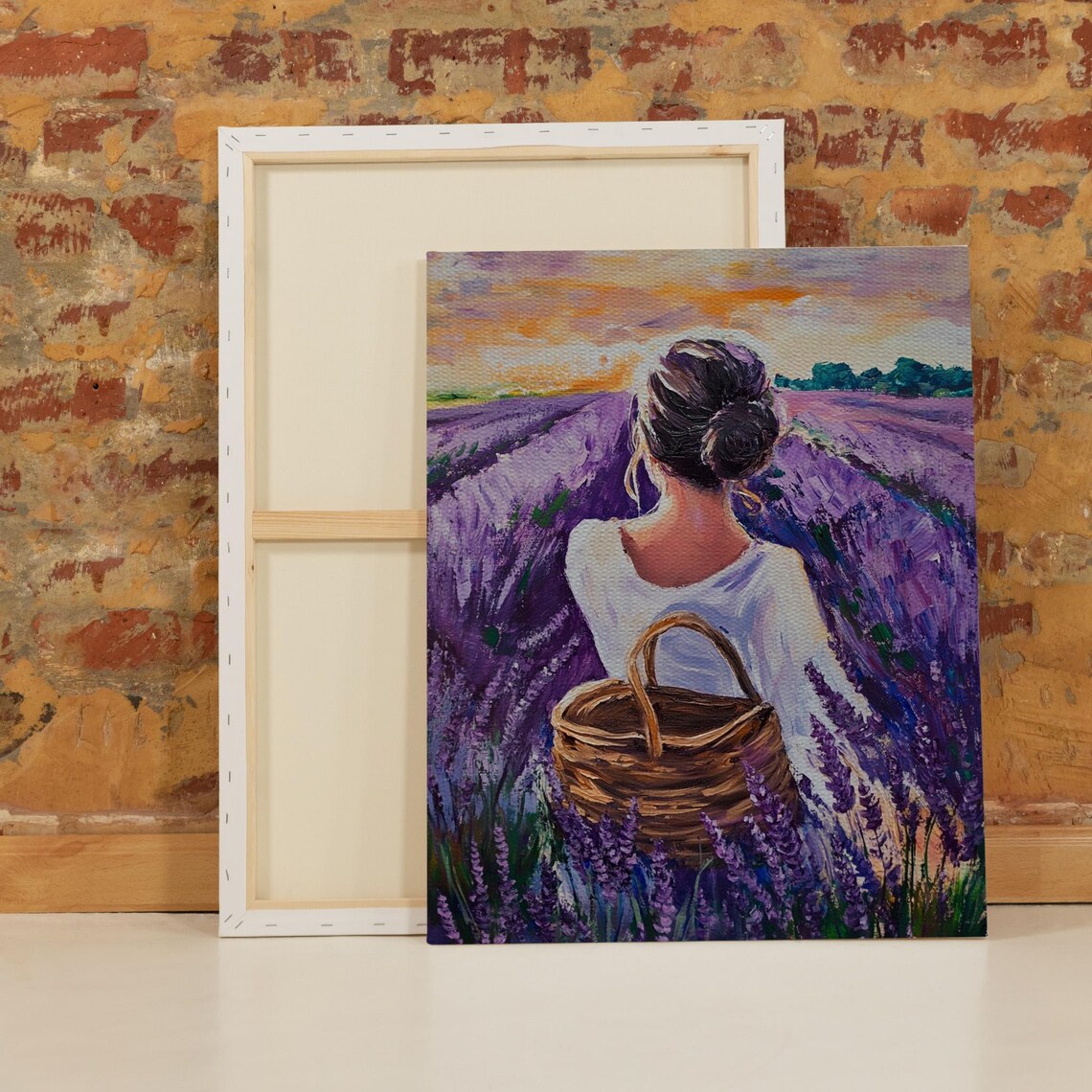 Woman Walking In Lavender Field At Sunset Peaceful Floral Poster - Image 2