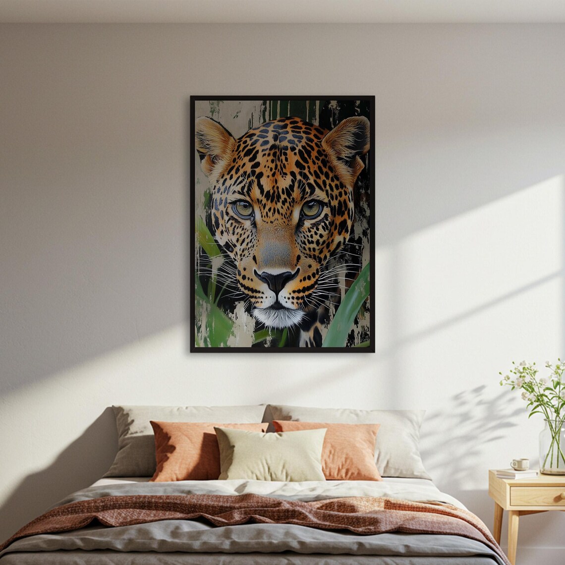 Leopard Portrait Art Print, Realistic Wildlife Decor