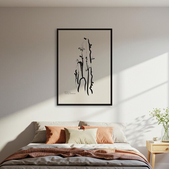 Minimalist Abstract Plant Line Art Poster Black White Drawing Collection Wall Print Modern Home Decor Framed Or Unframed