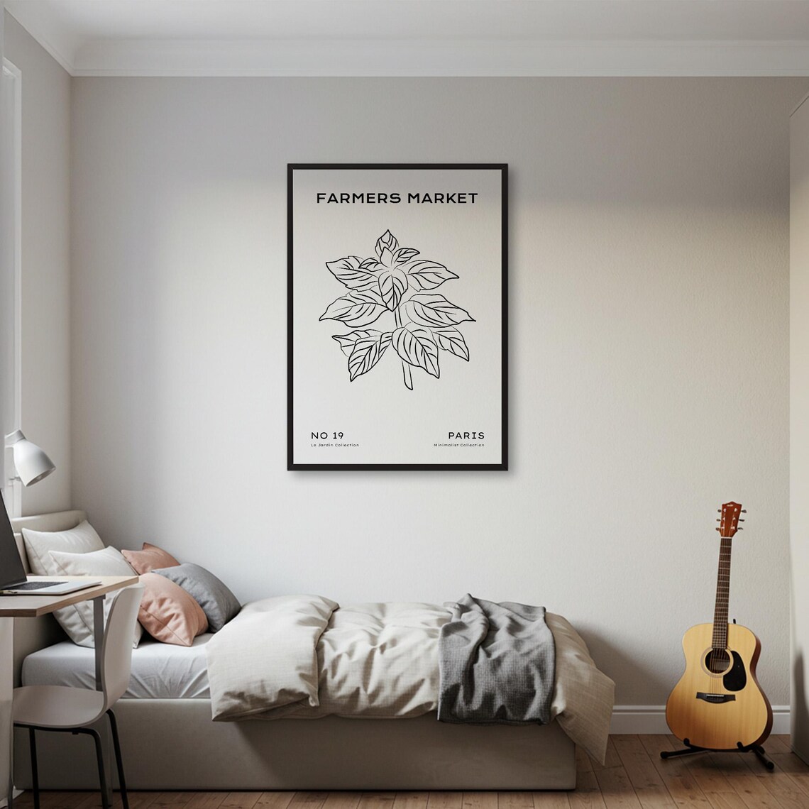 Farmers Market Paris Basil Line Art Minimalist Botanical Poster - Image 2