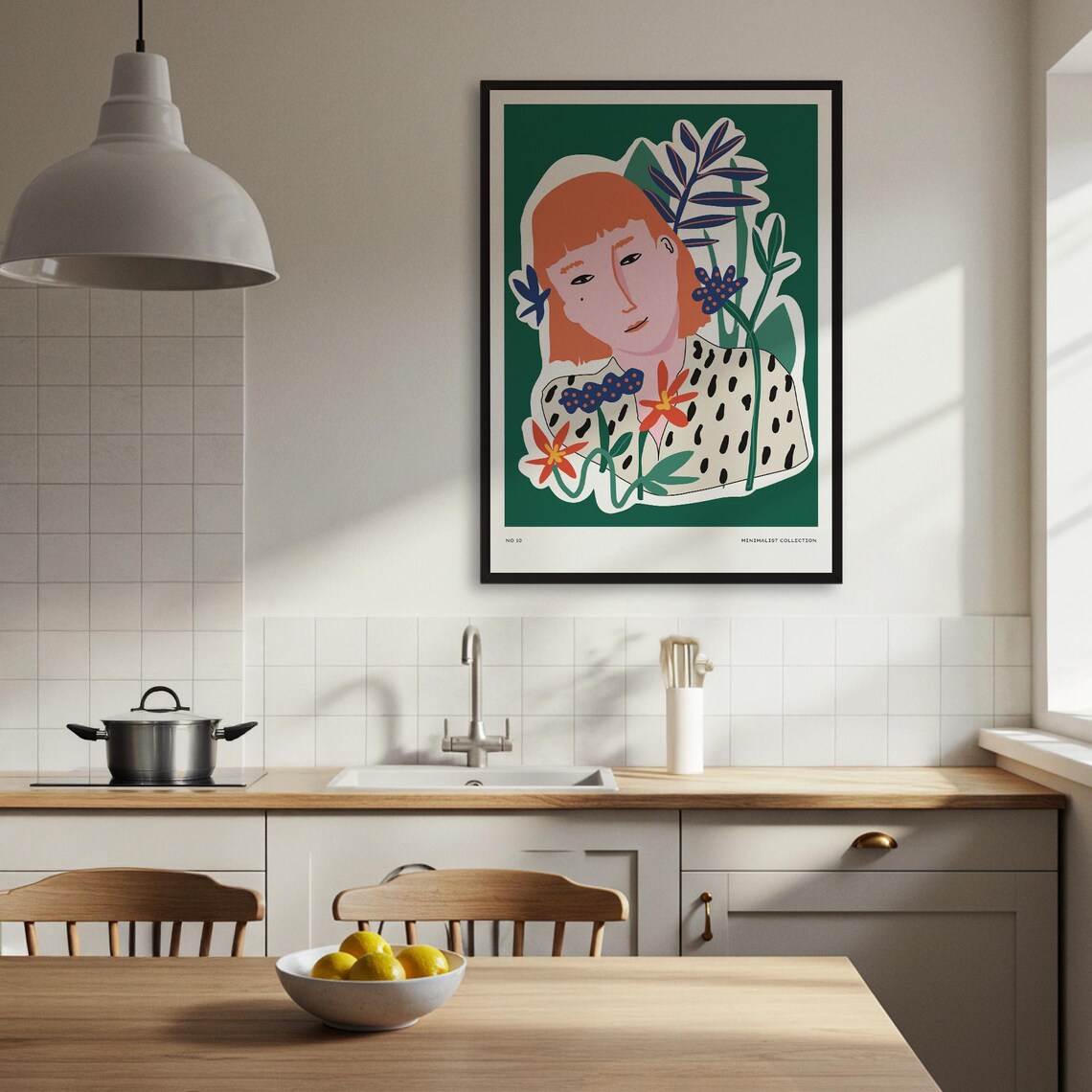 Red Haired Woman Floral Illustration Green Minimalist Art Poster - Image 4