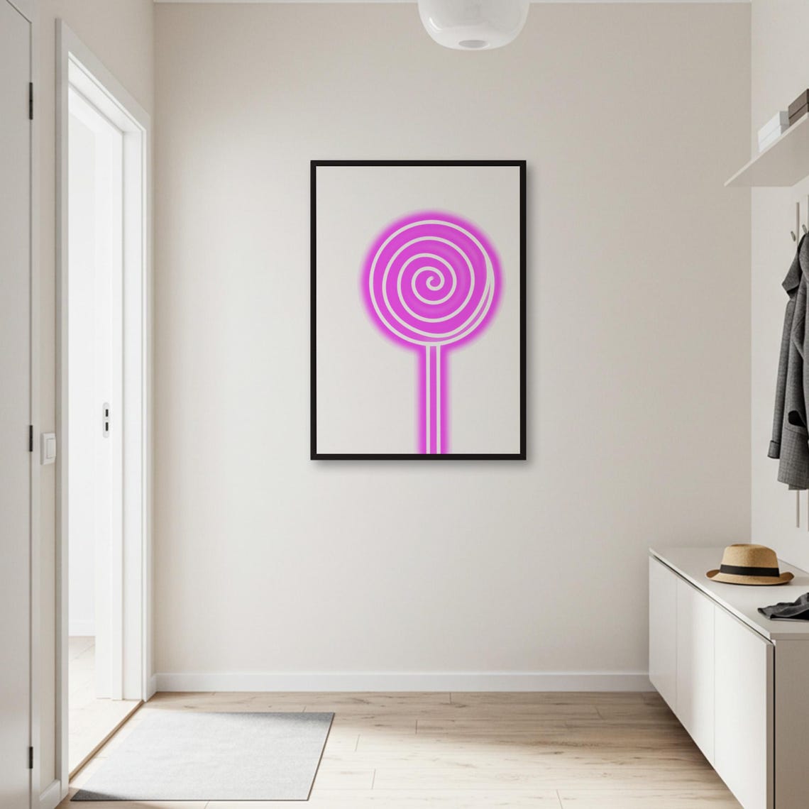 Neon Pink Spiral Lollipop Minimal Pop Art Candy Sweet Wall Poster - Image 3