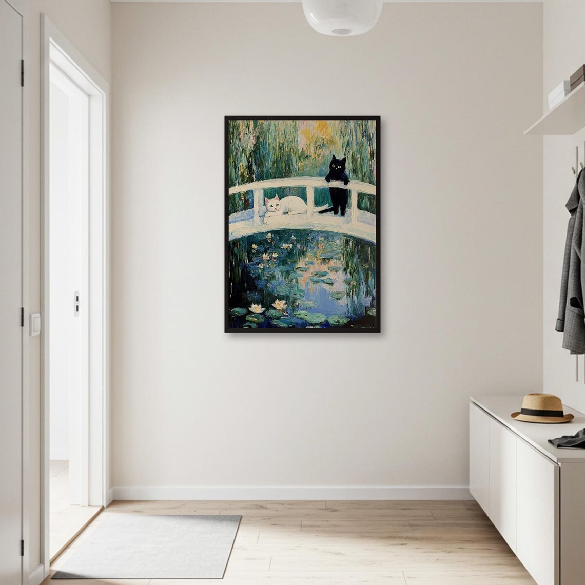 Monet Water Lilies Japanese Bridge Two Cats Impressionist Poster - Image 3