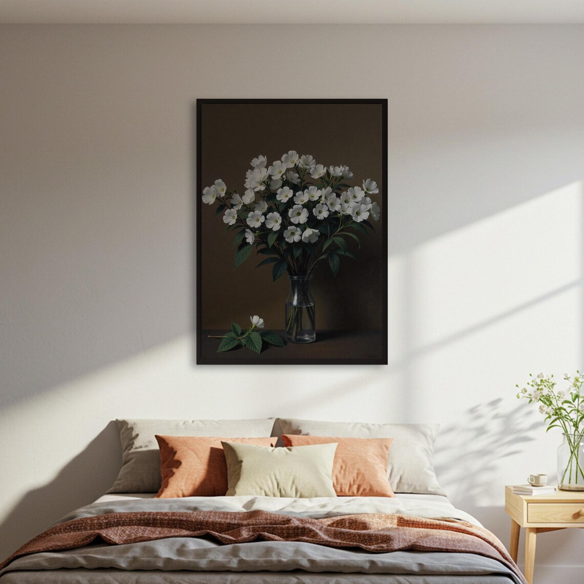 White Flowers In Vase, Vintage Botanical Still Life