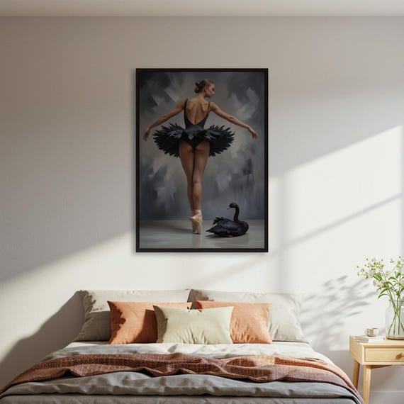 Black Swan Ballerina Poster Ballet Dancer Art Print Moody Dance Wall Elegant Tutu Decor Framedunframed