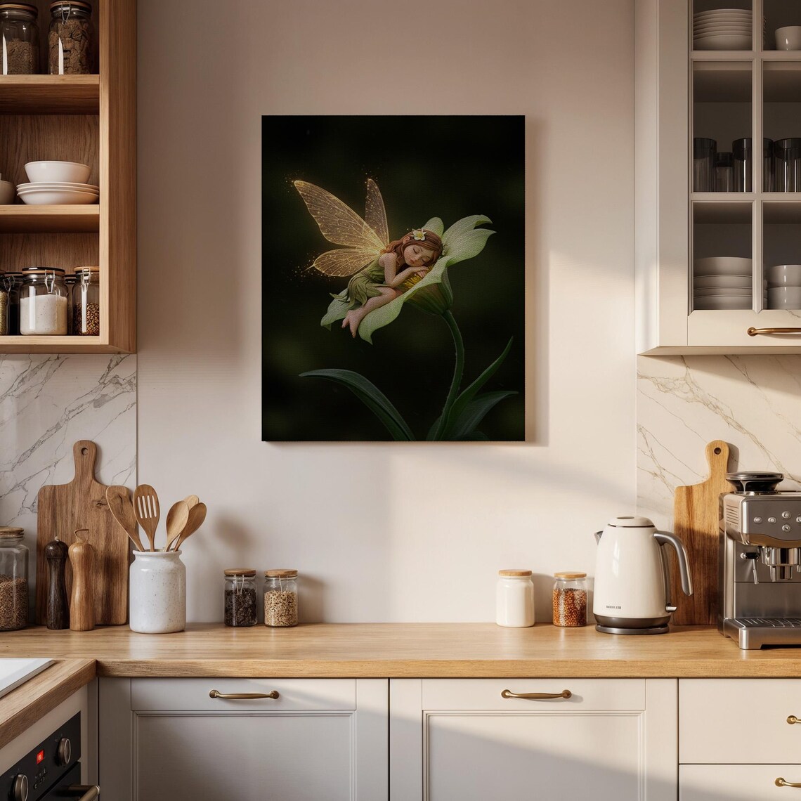 Sleeping Fairy Glowing Wings Flower Magical Night Garden Poster - Image 4