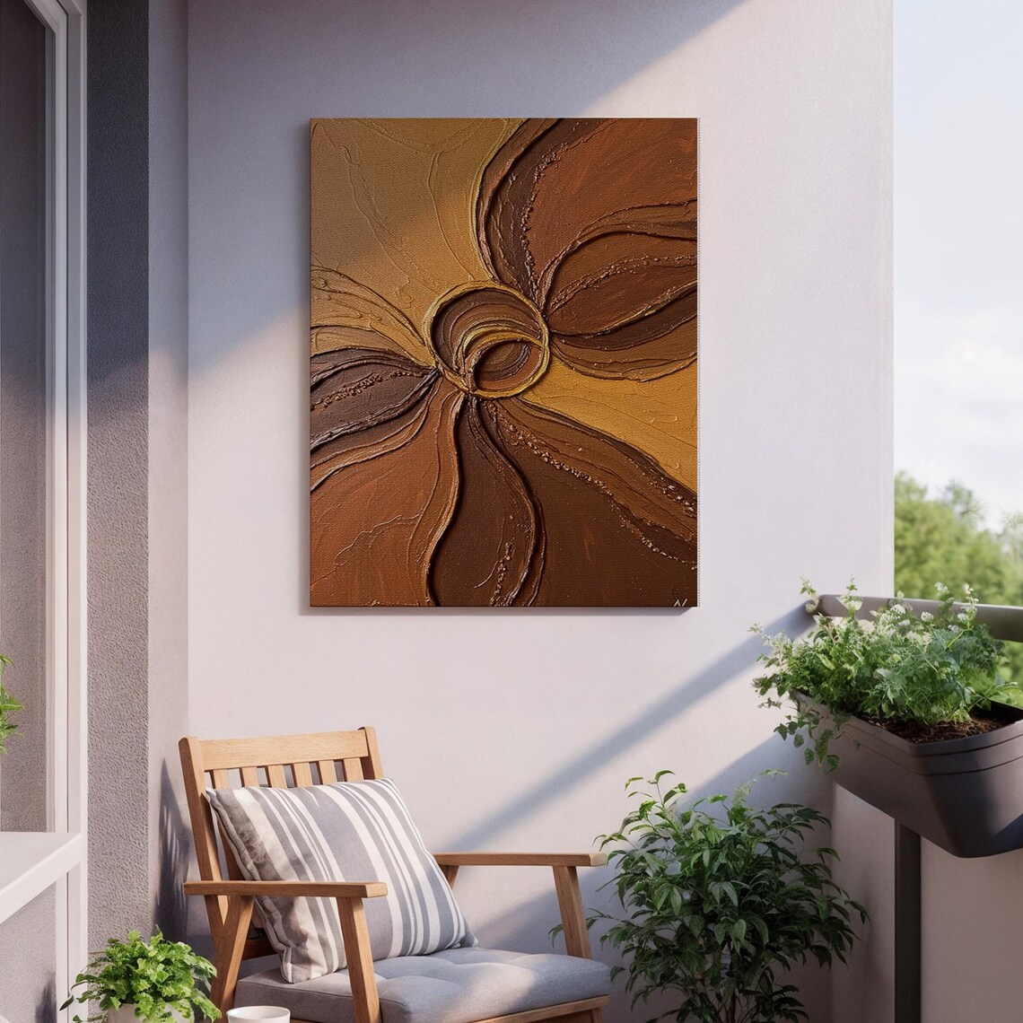 Earthy Brown Swirl Impasto Organic Textured Floral Style Poster - Image 2